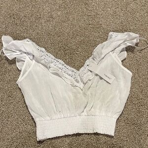 THML White Lace Trim Crop Top